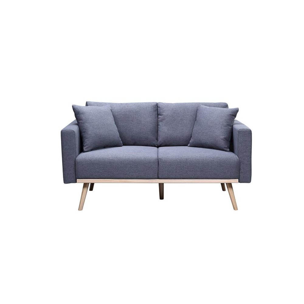 Easton Dark Gray Linen Fabric Loveseat with USB Charging Ports Pockets & Pillows