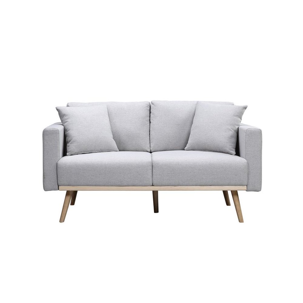 Easton Light Gray Linen Fabric Loveseat with USB Charging Ports Pockets & Pillows