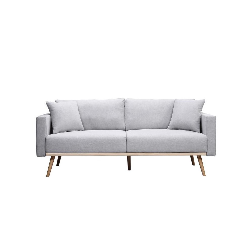 Easton Light Gray Linen Fabric Sofa with USB Charging Ports Pockets & Pillows