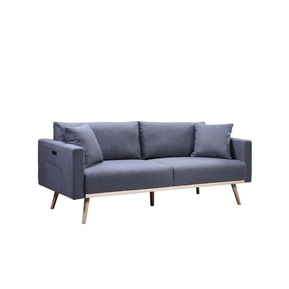 Easton Dark Gray Linen Fabric Sofa with USB Charging Ports Pockets & Pillows