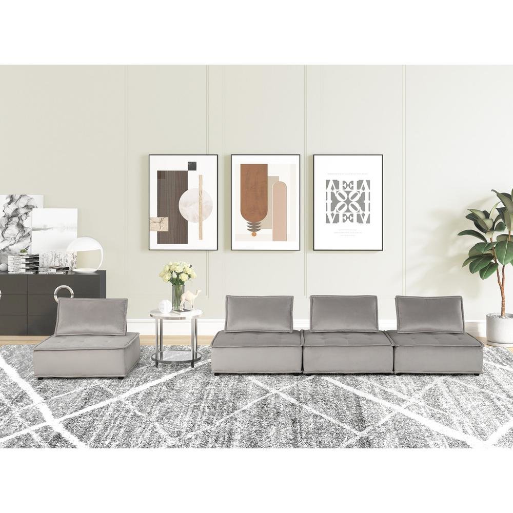Anna Light Gray Velvet 4 Pc Sectional Sofa