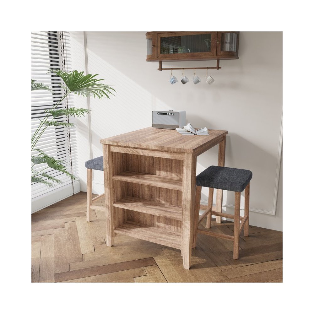 Dawson 36″W Oak Finish 3-PC Counter Height Table Set