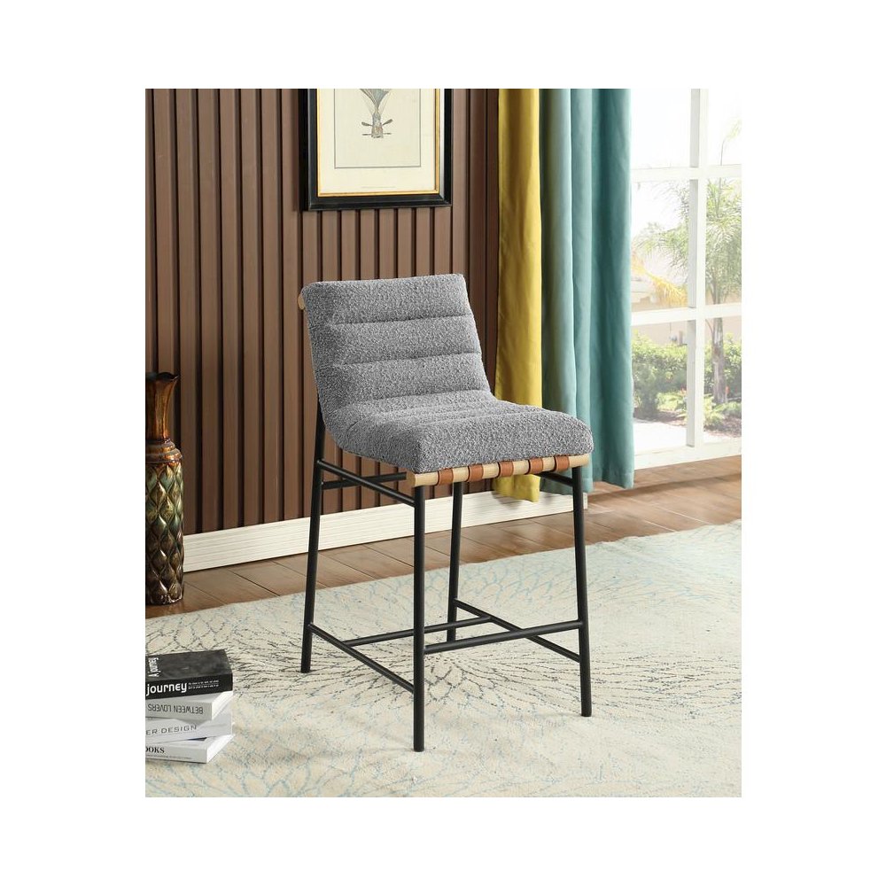 Lahni Gray Boucle Fabric Counter Height Chair