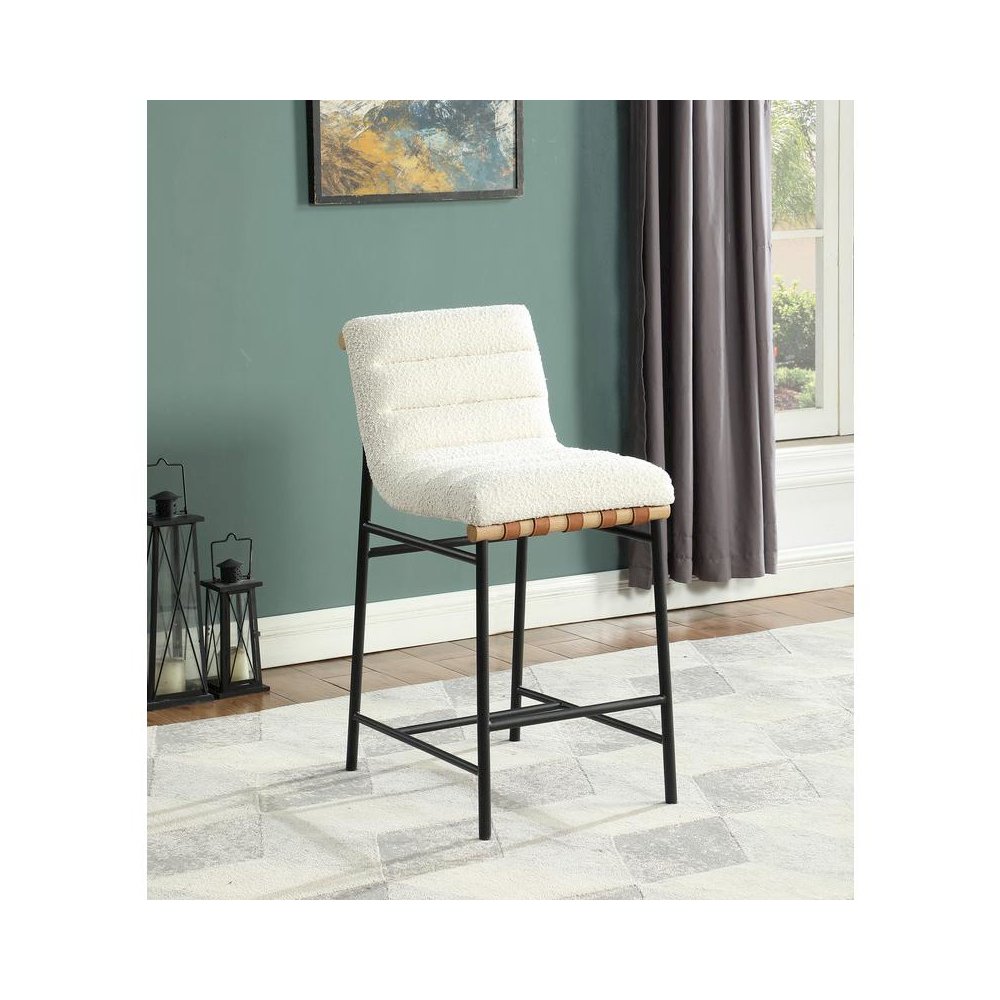 Lahni White Boucle Fabric Counter Height Chair