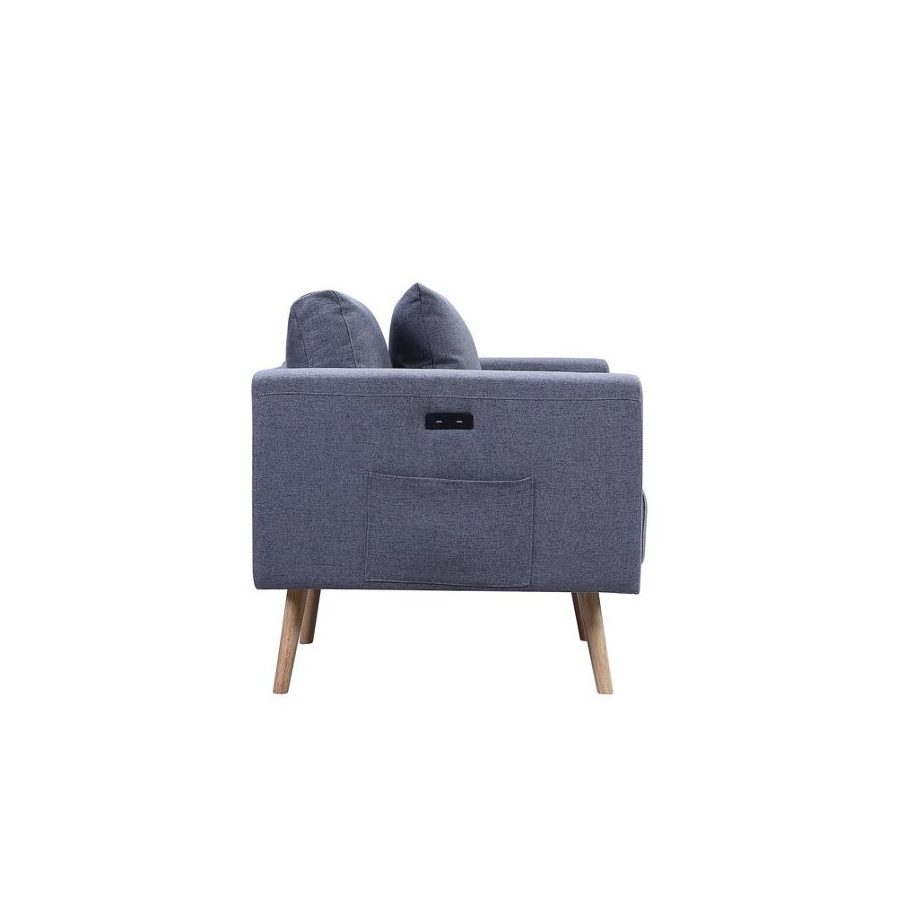 Easton Dark Gray Linen Fabric Loveseat with USB Charging Ports Pockets & Pillows