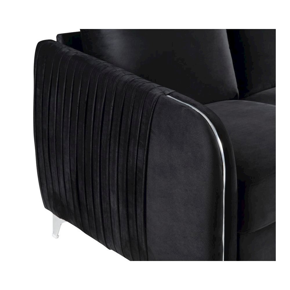 Hathaway Black Velvet Modern Chic Loveseat Couch