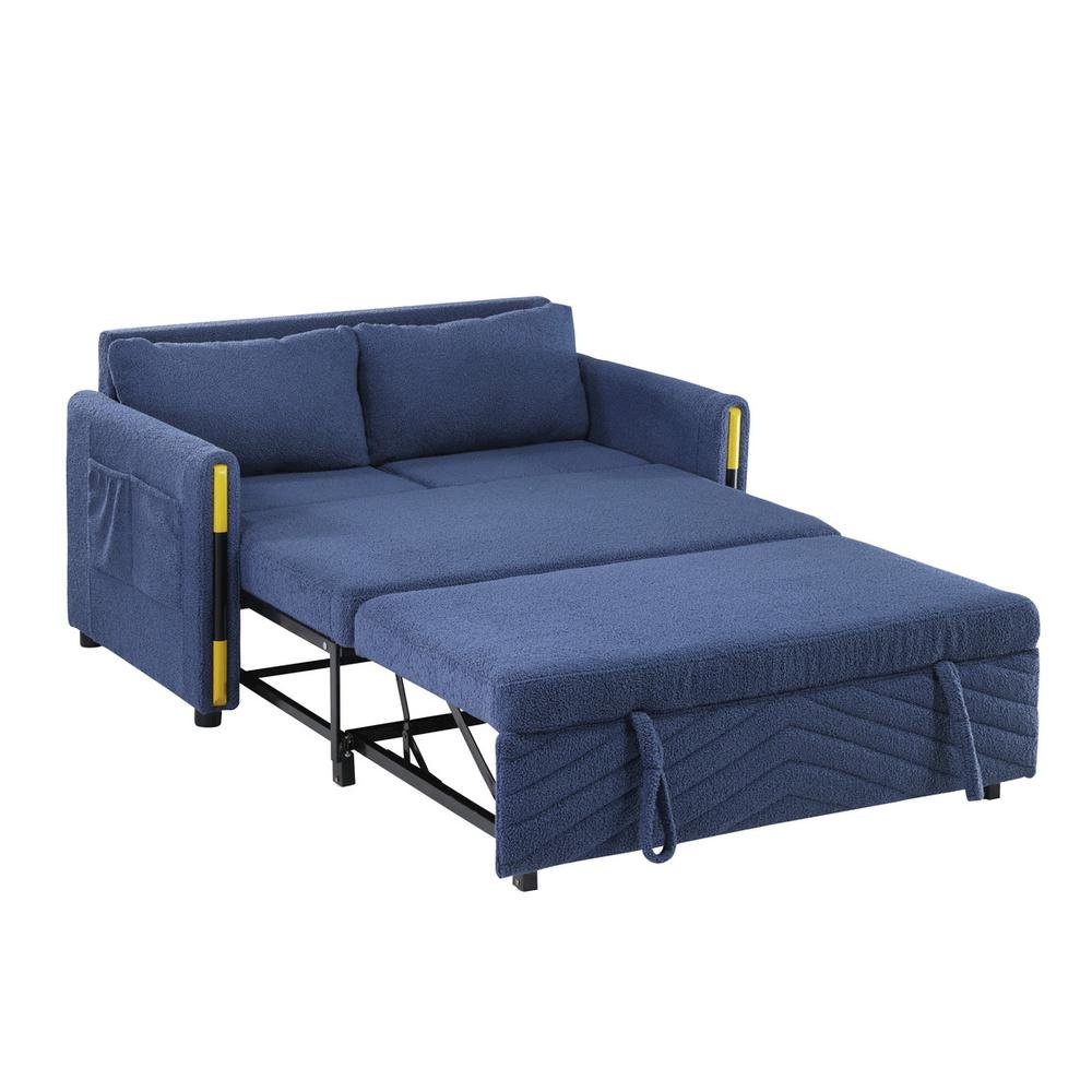 Navy Teddy Velvet Sleeper Loveseat with Side Pockets