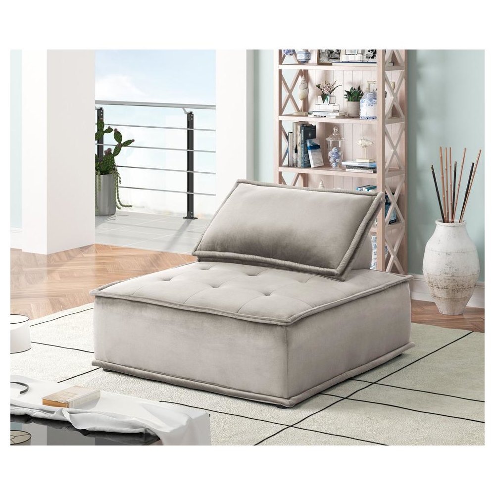 Anna Light Gray Velvet Armless Lounge Chair