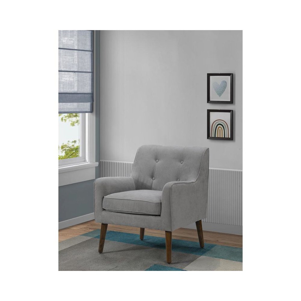 Ryder Mid Century Modern Steel Gray Woven Fabric Tufted Armchair