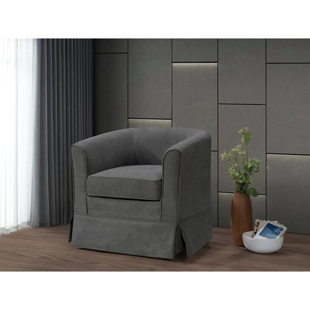 Tucker Gray Woven Fabric Swivel Barrel Chair