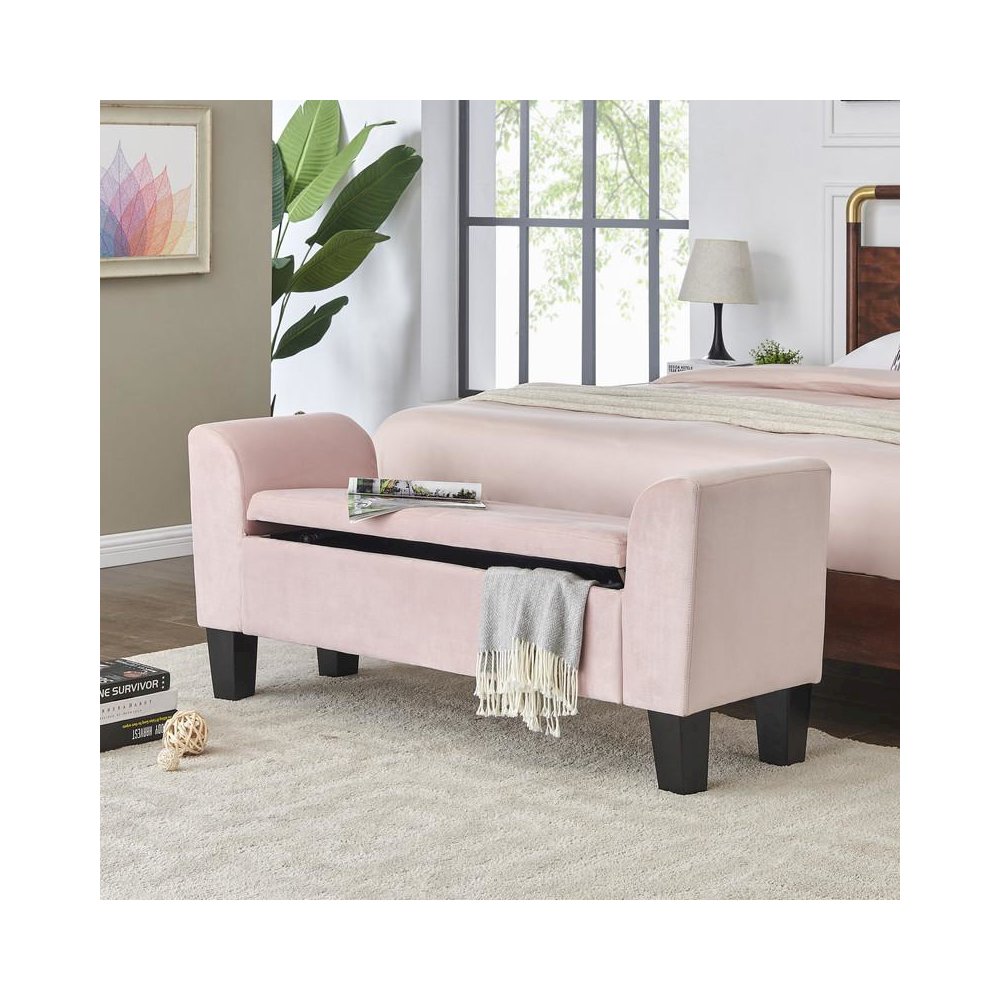 Mila Pink Velvet Ottoman Bench with Storage