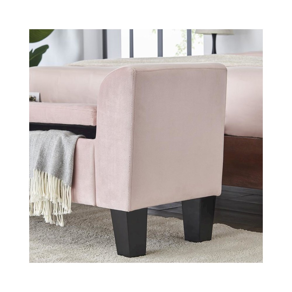 Mila Pink Velvet Ottoman Bench with Storage