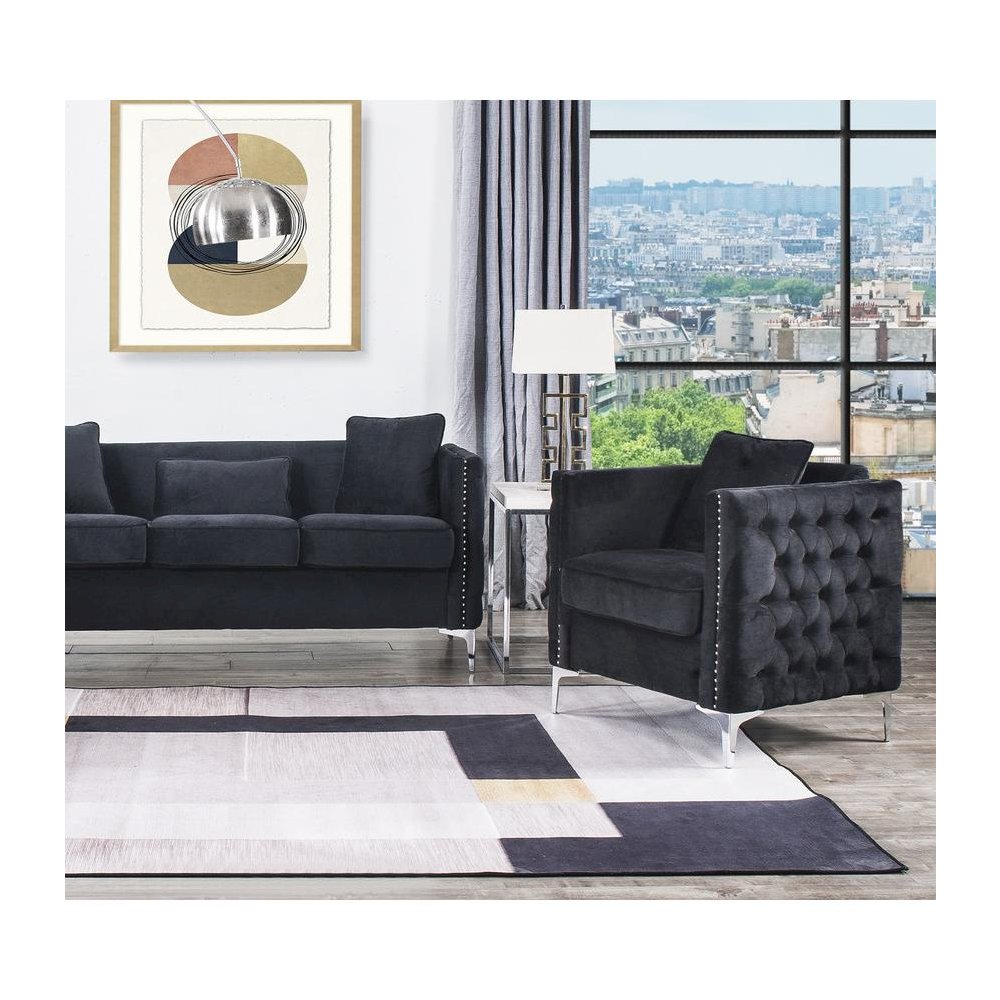 Bayberry Black Velvet Chair with 1 Pillow