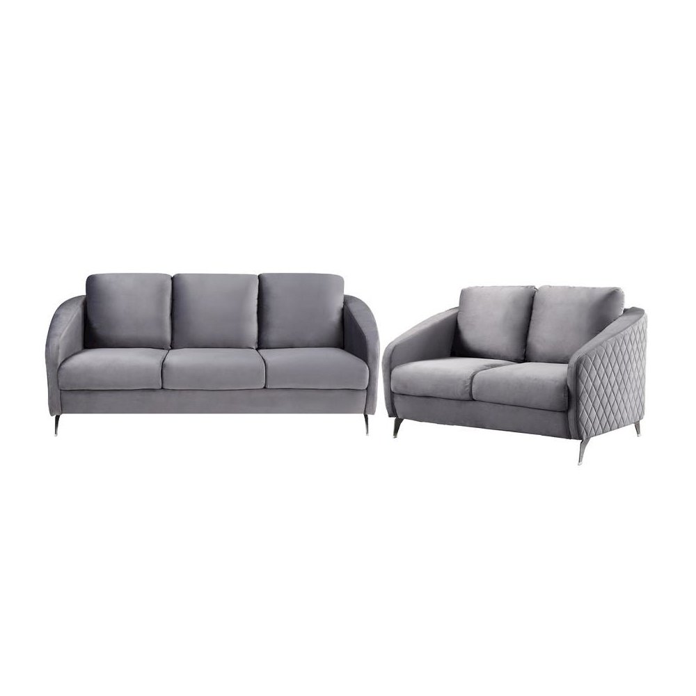 Sofia Gray Velvet Fabric Sofa Loveseat Living Room Set