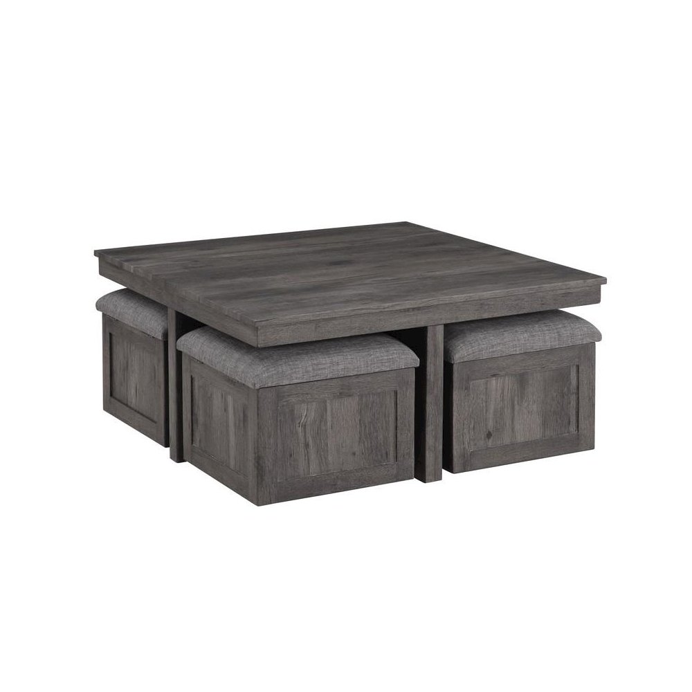 Moseberg Rustic Wood Coffee Table with Storage Stools