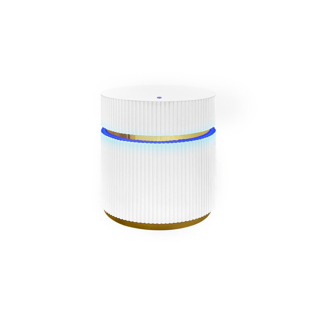 19.5″ Round White Side Table with Glass Top and LED Lights