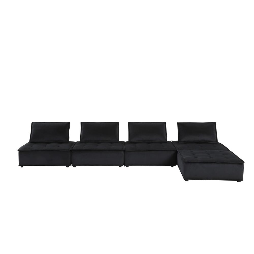 Anna Black Velvet 5 Pc Sectional Sofa Ottoman