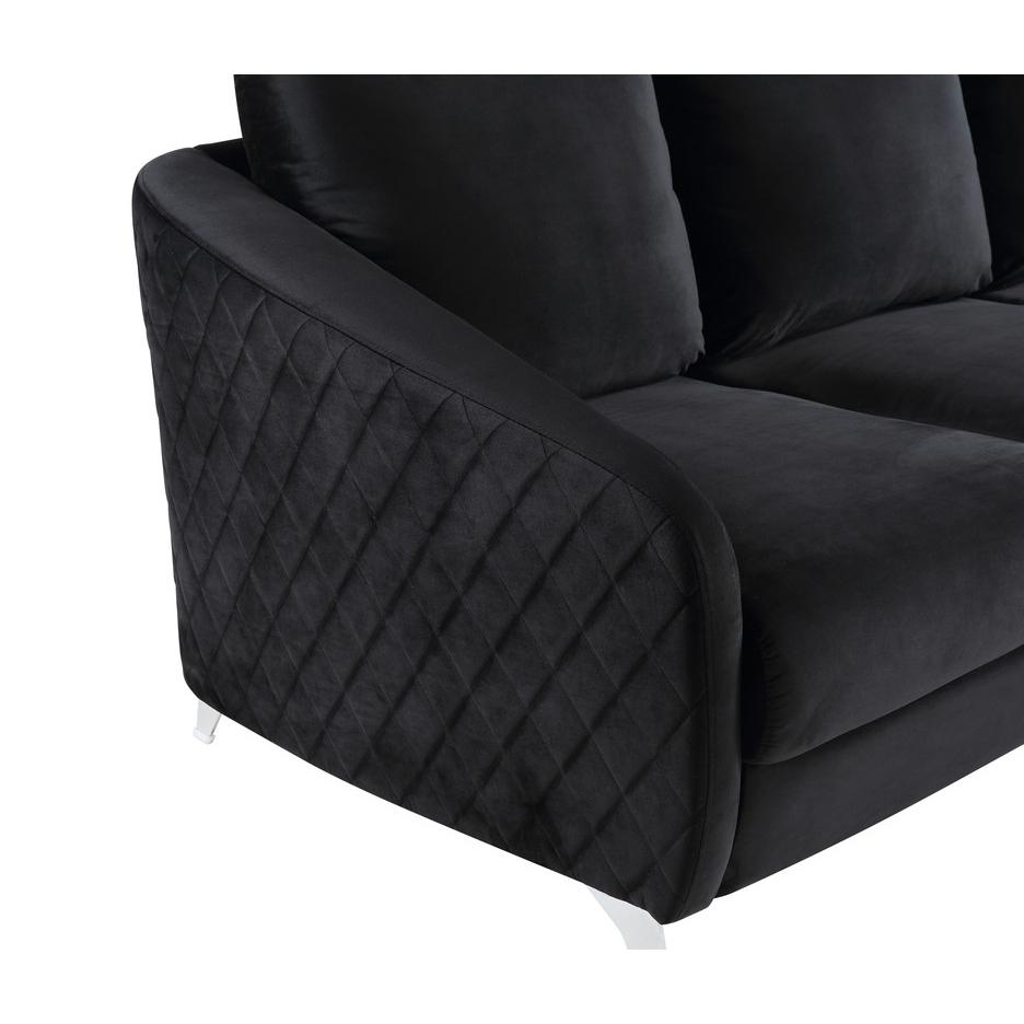 Sofia Black Velvet Modern Chic Loveseat Couch