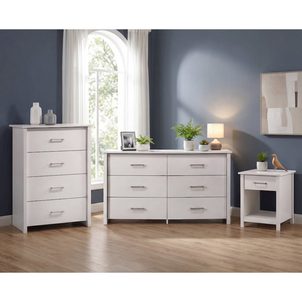 Celeste 3 pc White Dresser Chest Nighstand Bedroom Set