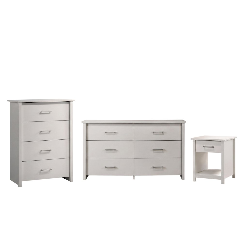 Celeste 3 pc White Dresser Chest Nighstand Bedroom Set