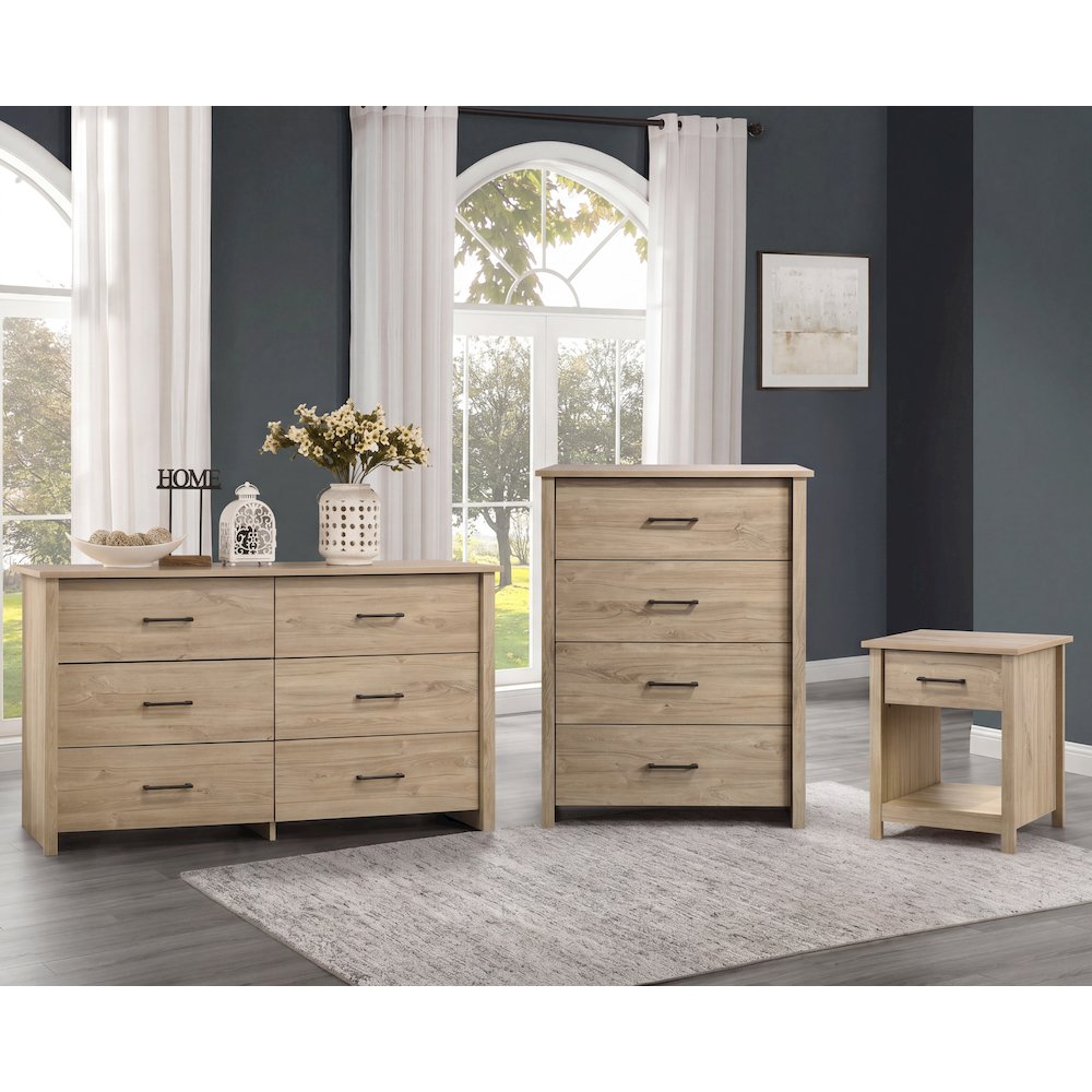 Celeste 3 pc Light Oak Dresser Chest Nighstand Bedroom Set