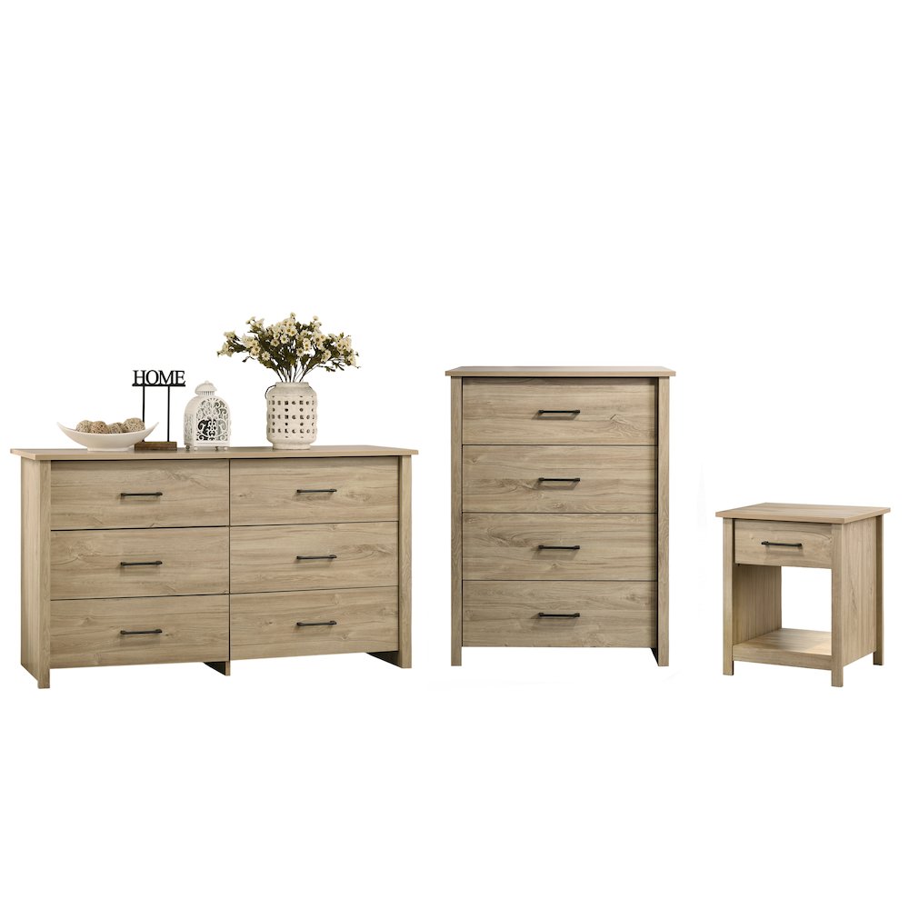 Celeste 3 pc Light Oak Dresser Chest Nighstand Bedroom Set