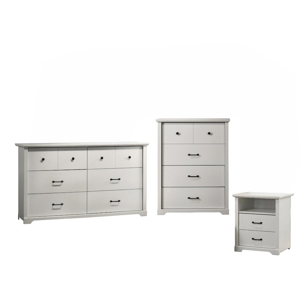 3-Piece White Bedroom Set with 6-Drawer Dresser