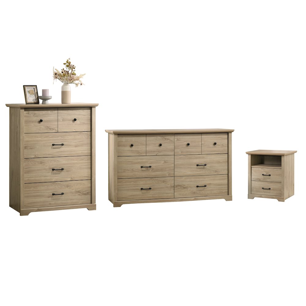 3-Piece Light Oak Bedroom Set with 6-Drawer Dresser