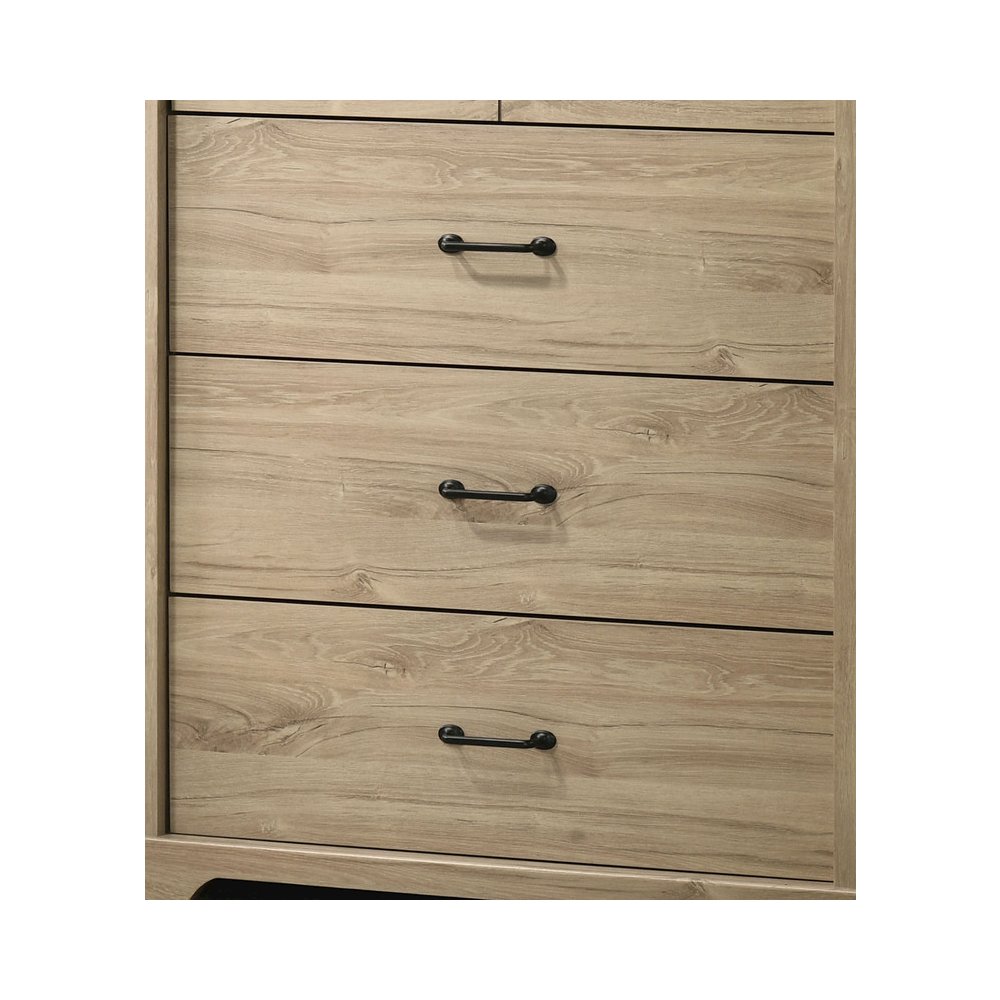 Elara 32″W Light Oak Finish 4-Drawer Chest with Black Handles