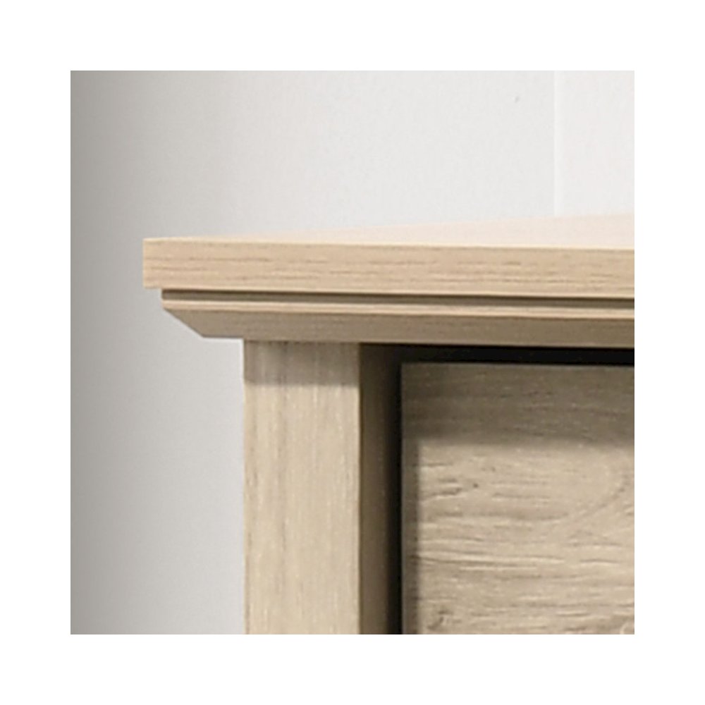 Elara 32″W Light Oak Finish 4-Drawer Chest with Black Handles