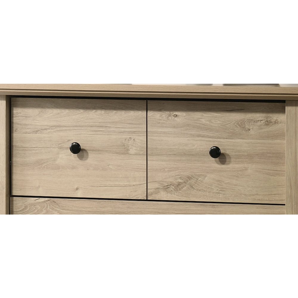 Elara 32″W Light Oak Finish 4-Drawer Chest with Black Handles