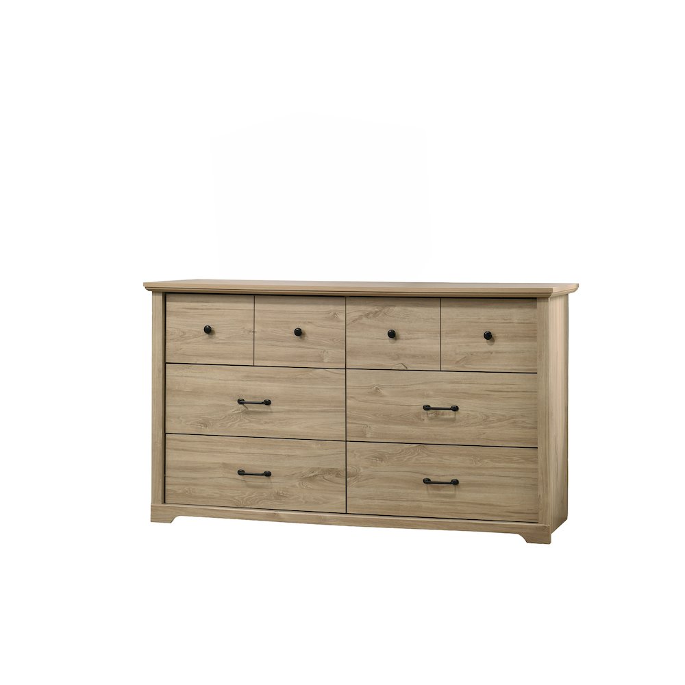 3-Piece Light Oak Bedroom Set with 6-Drawer Dresser
