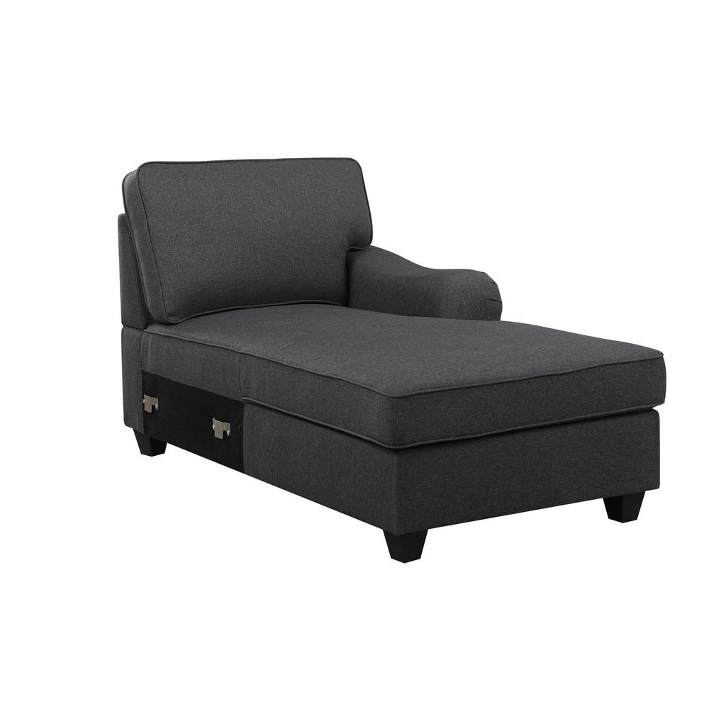 Leo Dark Gray Linen 8Pc Modular L-Shape Sectional Sofa Chaise and Ottoman