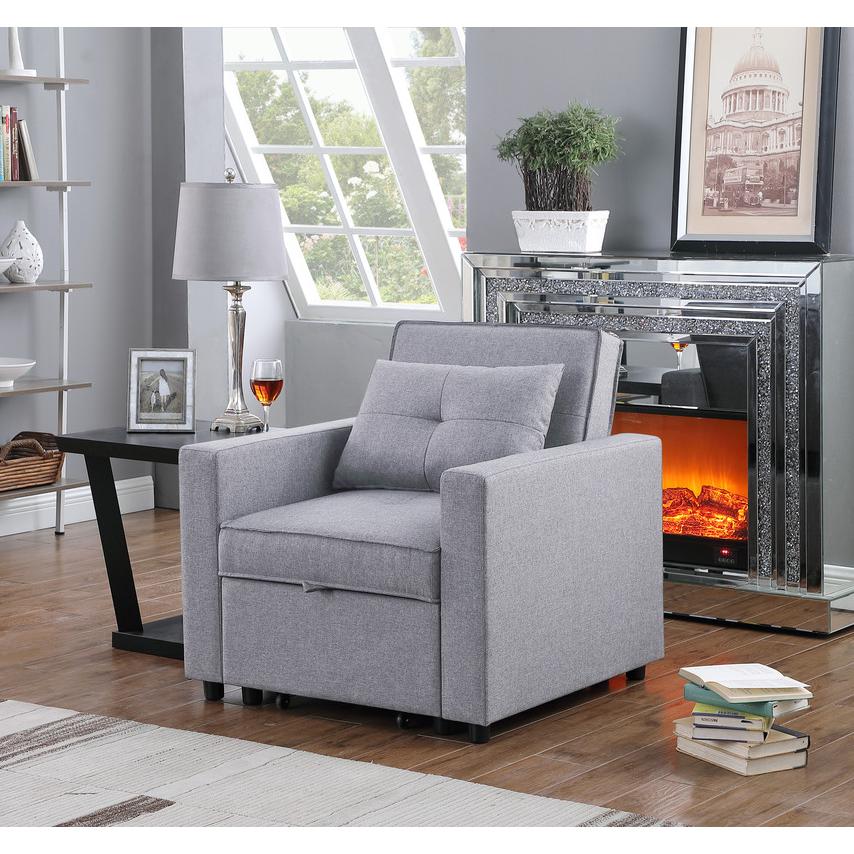 Zoey Light Gray Linen Convertible Sleeper Chair with Side Pocket