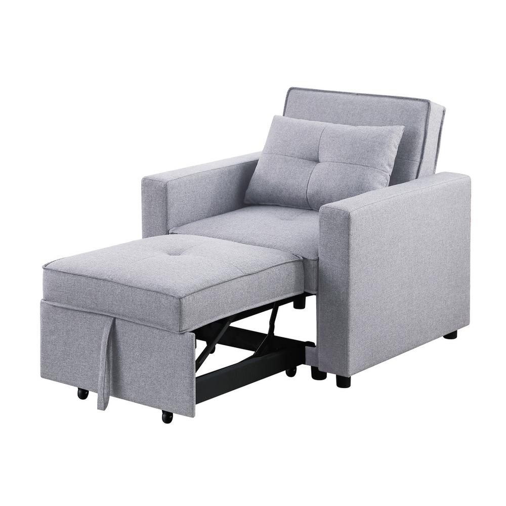 Zoey Light Gray Linen Convertible Sleeper Chair with Side Pocket