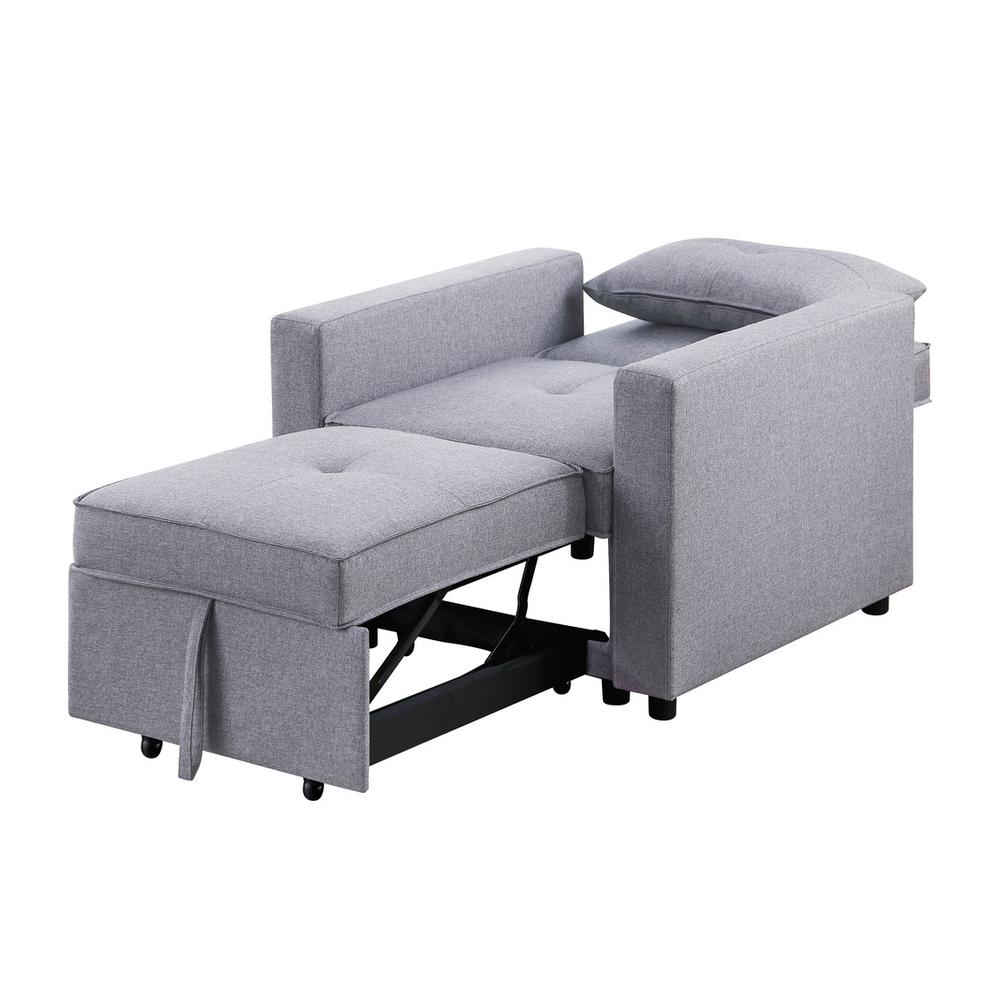 Zoey Light Gray Linen Convertible Sleeper Chair with Side Pocket