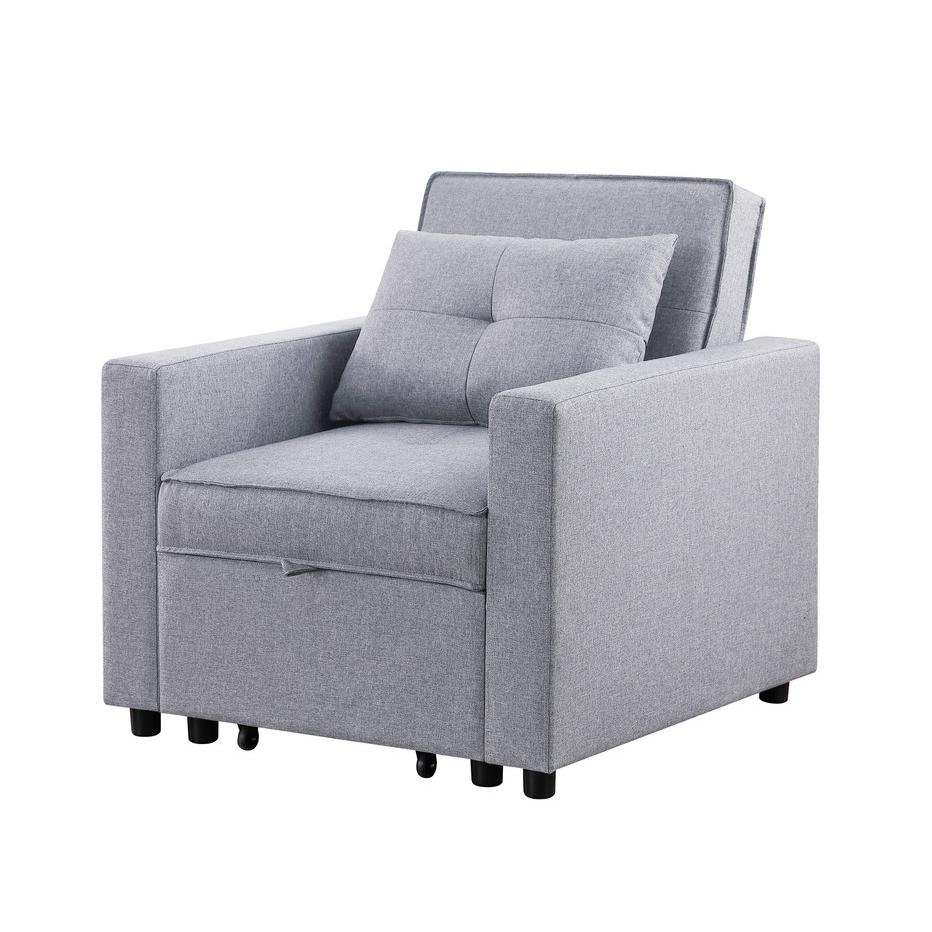 Zoey Light Gray Linen Convertible Sleeper Chair with Side Pocket