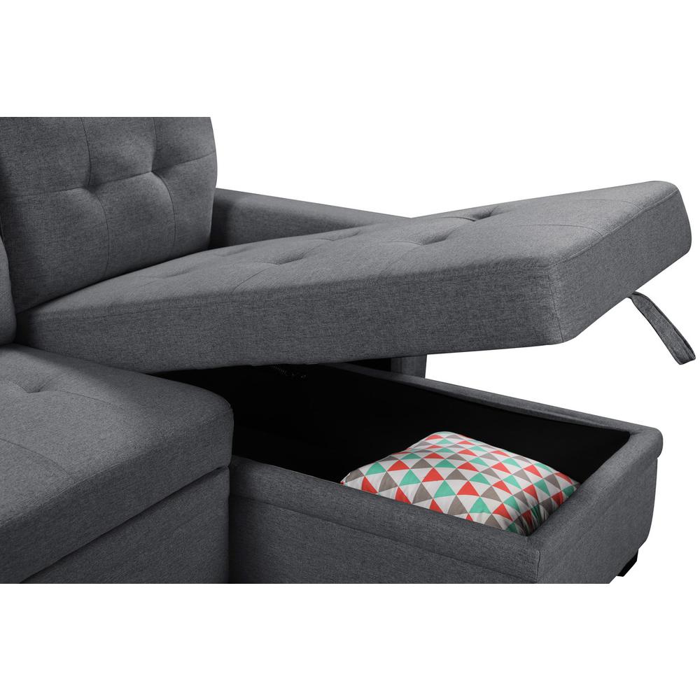 Nathan Dark Gray Reversible Sleeper Sectional Sofa with Storage Chaise