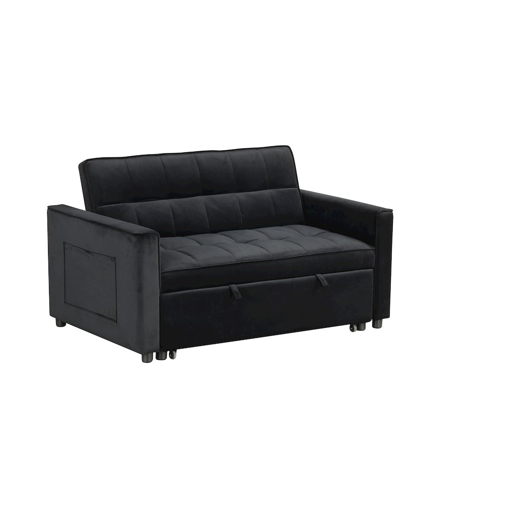 53.5″W Black Velvet Convertible Sleeper Loveseat with Tufting