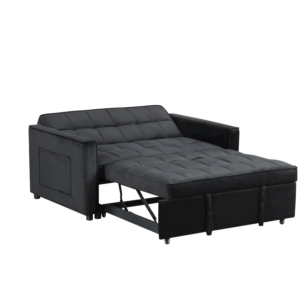 53.5″W Black Velvet Convertible Sleeper Loveseat with Tufting