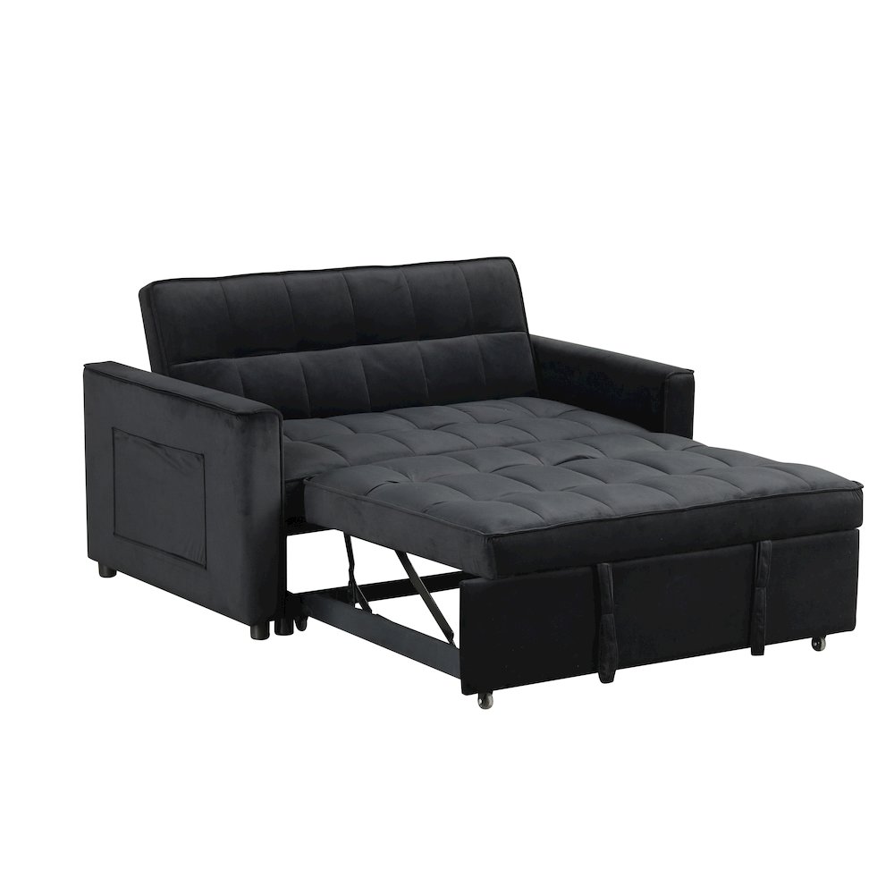 53.5″W Black Velvet Convertible Sleeper Loveseat with Tufting