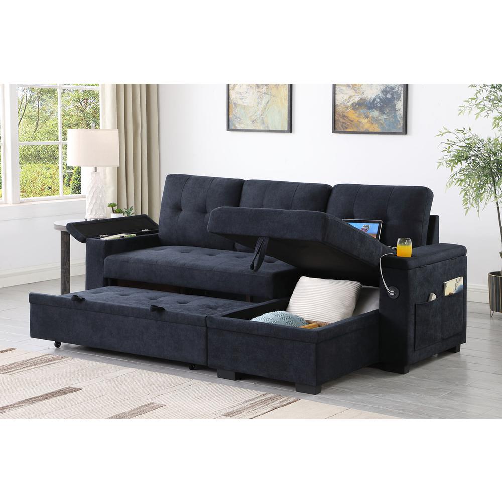 84″W Dark Gray Woven Fabric Reversible Sleeper Sectional Sofa