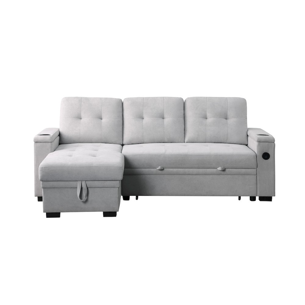 Ashlyn II 84″W Gray Woven Reversible Sleeper Sectional Sofa with Storage Chaise