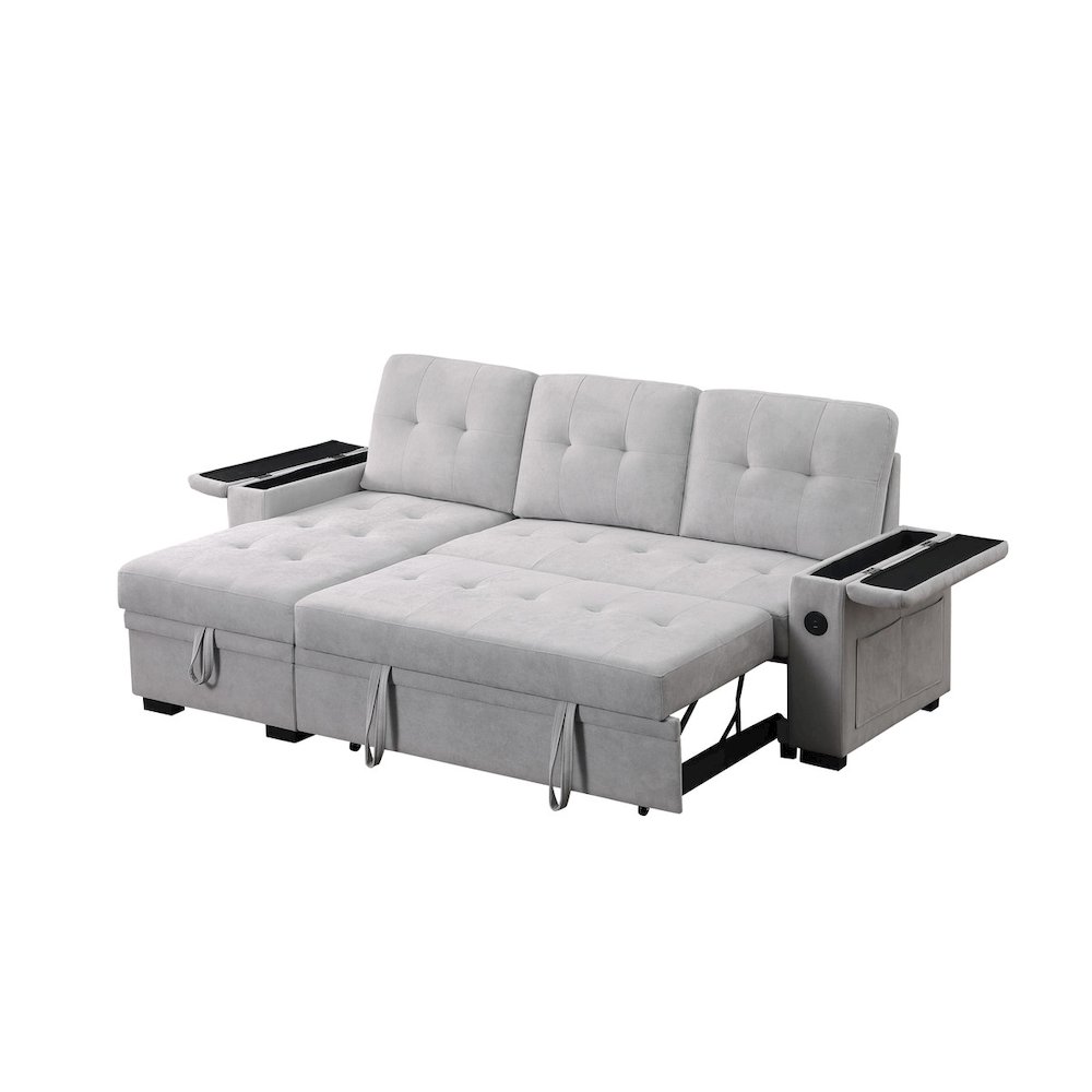 Ashlyn II 84″W Gray Woven Reversible Sleeper Sectional Sofa with Storage Chaise