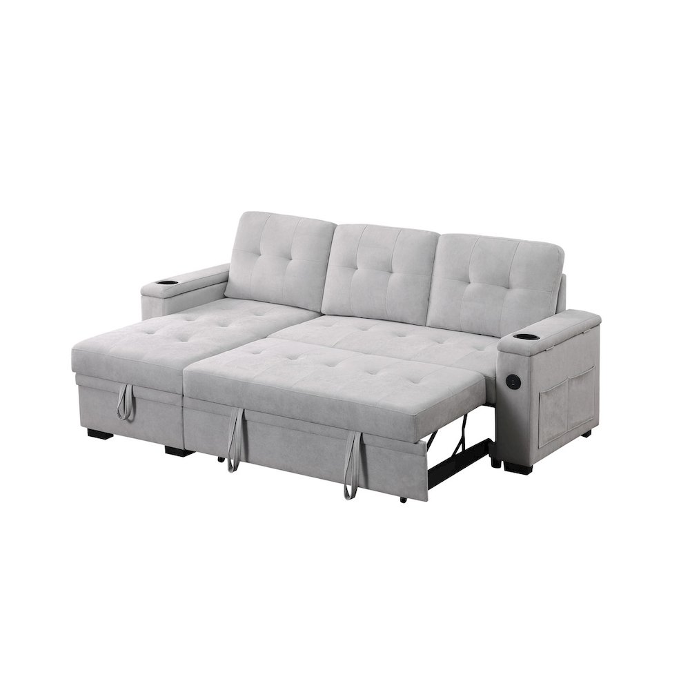 Ashlyn II 84″W Gray Woven Reversible Sleeper Sectional Sofa with Storage Chaise