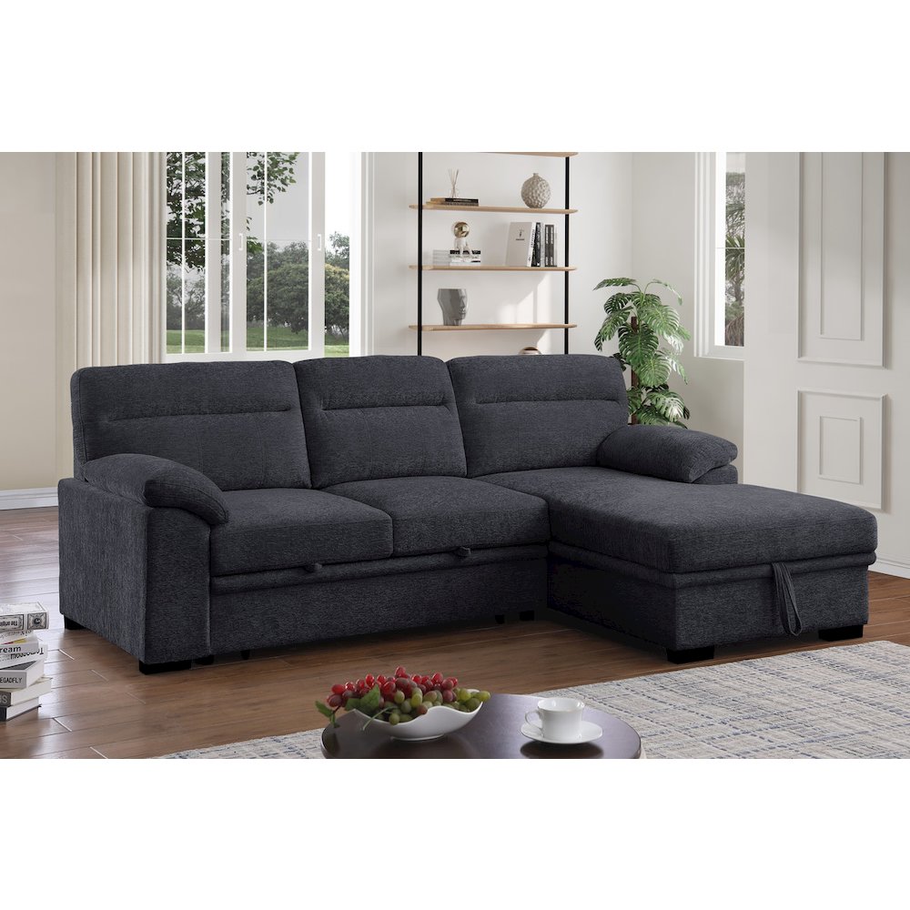 Kipling II 94″W Dark Gray Chenille Sleeper Sectional Sofa
