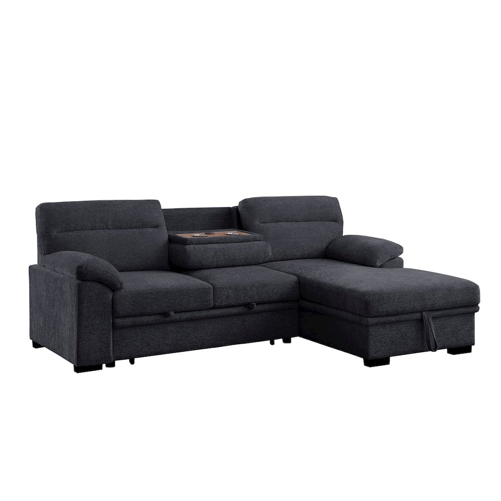 Kipling II 94″W Dark Gray Chenille Sleeper Sectional Sofa