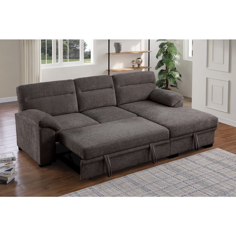 Kipling II 94″W Brown Chenille Sleeper Sectional Sofa with Right-Facing Chaise