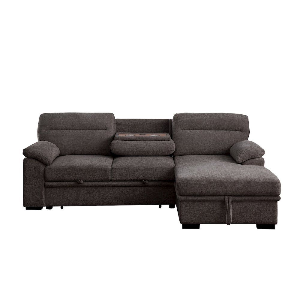 Kipling II 94″W Brown Chenille Sleeper Sectional Sofa with Right-Facing Chaise