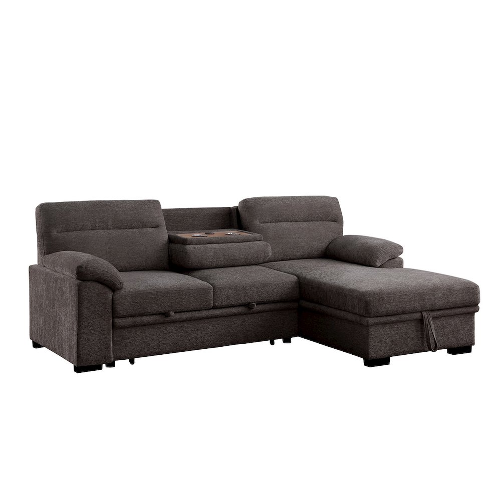 Kipling II 94″W Brown Chenille Sleeper Sectional Sofa with Right-Facing Chaise